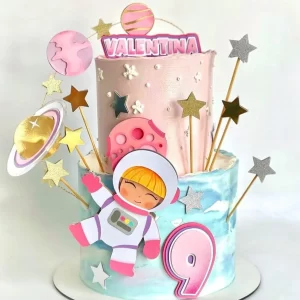 Topo de Bolo Astronauta Menina Studio para festa infantil temática