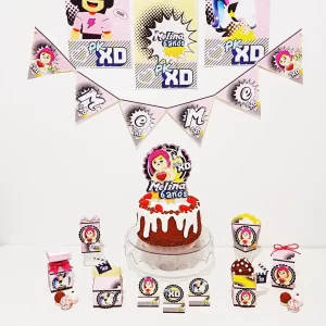 Arquivo de corte PK XD Menina Studio e PDF para decoração de festa infantil com tema gamer e colorido.