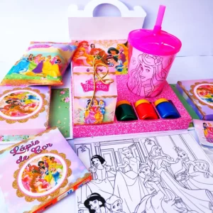 Decoração Caixa Maleta Explosiva Princesas Studio e PDF para toppers, lembrancinhas e enfeites.