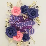 Decoração Topo de Bolo Flores Roxo Studio