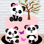 Decoração Topo de Bolo Panda  Menina Studio