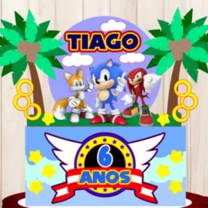Decoração topo de bolo Sonic Azul arquivo de corte Studio para imprimir