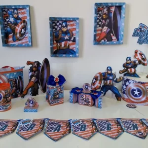 Decoração Infantil Capitão América Studio e PDF para toppers, lembrancinhas e enfeites coloridos de festa infantil.