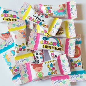 Embalagens de Balas Dia das Crianças em PDF e JPG para personalizar doces e lembrancinhas de festa infantil.