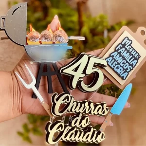Arquivo de corte Topper de Bolo Tema Churrasco Studio para decoração de festa temática.