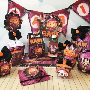 Arquivo Enfeite de Mesa Halloween Studio em PNG e PDF para decoração de festa infantil temática.