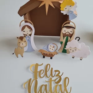 Topo de bolo presépio em arquivo de corte Studio para decoração para imprimir natalina.