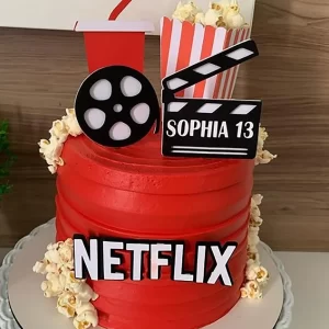 Topper de bolo tema Netflix em arquivo Studio para corte e decoração.