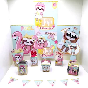 Layout de Convite de Chá de Bebê com Bicho Preguiça e balões, em Arquivo Studio para impressão e corte (Print and Cut)