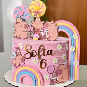 Topper de Bolo da Capivara em estilo fofo e em camadas, feito com Arquivo de Corte Studio Silhouette