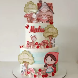 Topper de Bolo tema Chapeuzinho Vermelho, com a personagem, lobo e floresta, feito em camadas com Arquivo de Corte Studio Silhouette