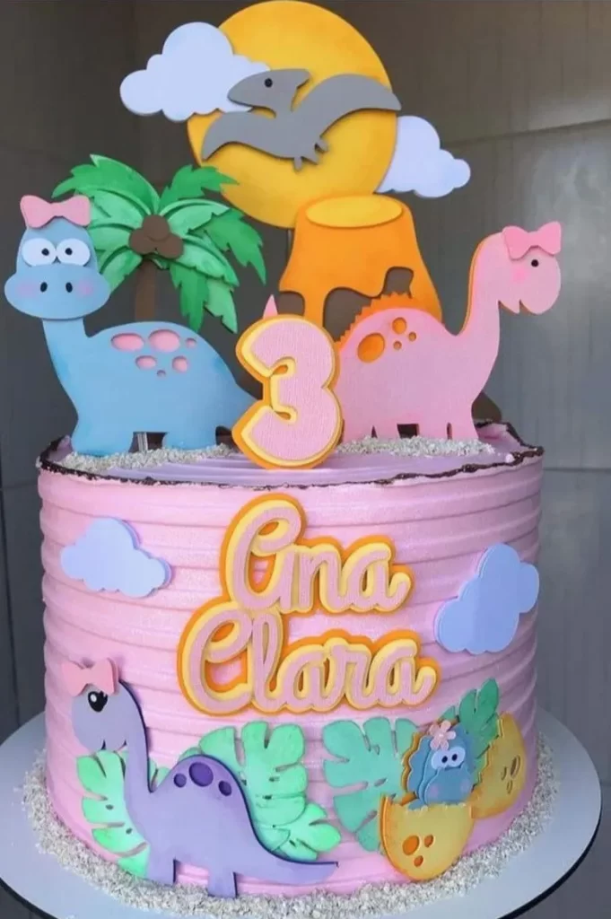 Topo de Bolo Dinossauro Menina