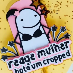 Topo de bolo Flork Reage Mulher em arquivo de corte para imprimir e decorar festas.