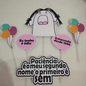 Topo de bolo Flork Sem Paciência em arquivo Studio para corte e decoração divertida.