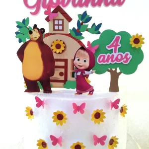 Topo de bolo Masha e o Urso em arquivo de corte Studio para decoração para imprimir infantil.