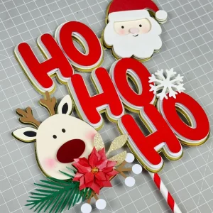 Topo de bolo Natal Ho Ho Ho em arquivo de corte para imprimir e decorar festas.