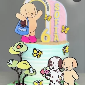 Topo de Bolo no estilo Bobbie Goods, com design minimalista, fofo e em camadas, feito com Arquivo de Corte Studio Silhouette